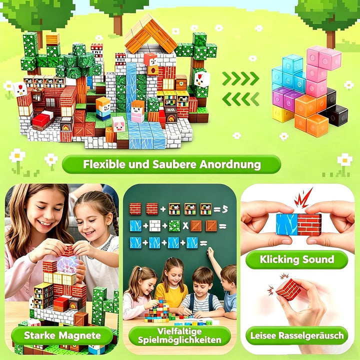Magnetische Bausteine Blöcke 150 Stück,Magnetbausteine Magnetspielzeug Magneten Kinder Magnetische B