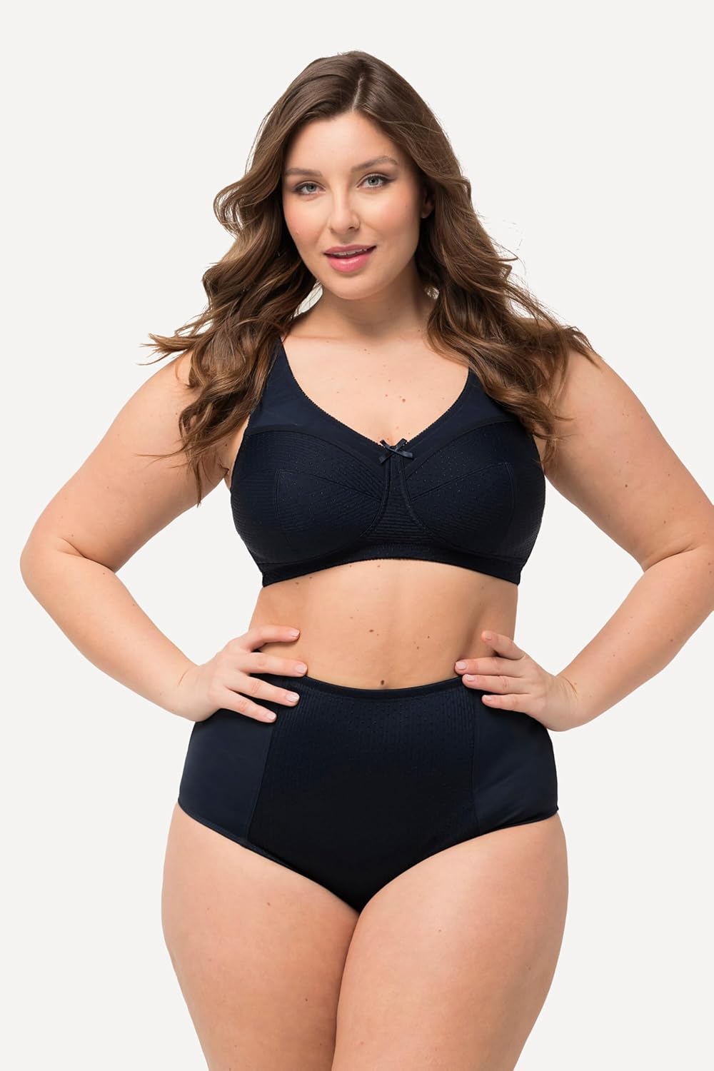 Ulla Popken Damen Miederhose, High Waist, Jacquard-Einsatz Slip 54-56 Nachtblau, 54-56 Nachtblau