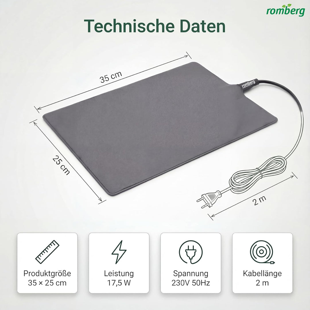 Romberg Heizmatte M | 17.5 Watt | passend für Zimmergewächshäuser 38 x 24 cm und Terrarien | 35 x 25