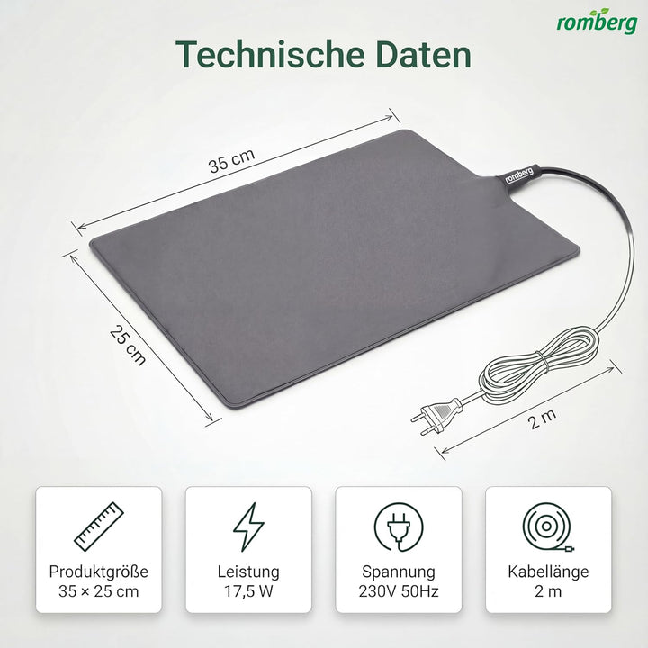 Romberg Heizmatte M | 17.5 Watt | passend für Zimmergewächshäuser 38 x 24 cm und Terrarien | 35 x 25