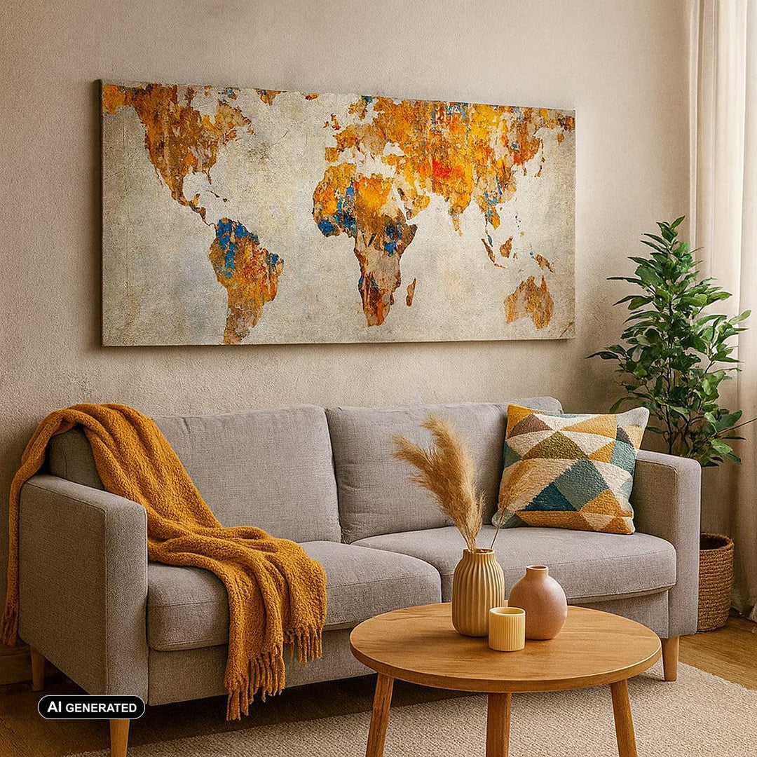 Wandbilder Dekoration Wohnzimmer Welt Karte Kontinente Geographie Panorama Bilder auf Leinwand 120x5