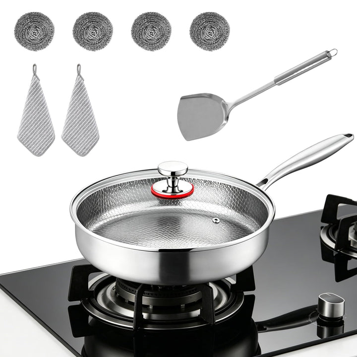 Titanpfanne 24 Cm Unbeschichtet,Titan Pfanne 24cm mit Deckel | Titan Bratpfanne Unbeschichtet Titani