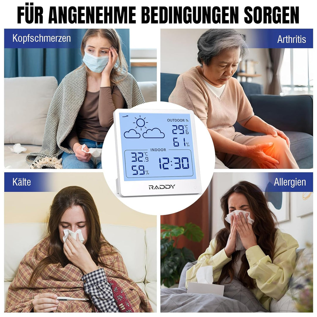 Raddy WF-50 Wetterstation Funk innen und aussen, batteriebetriebener Temperatur- und Luftfeuchtigkei