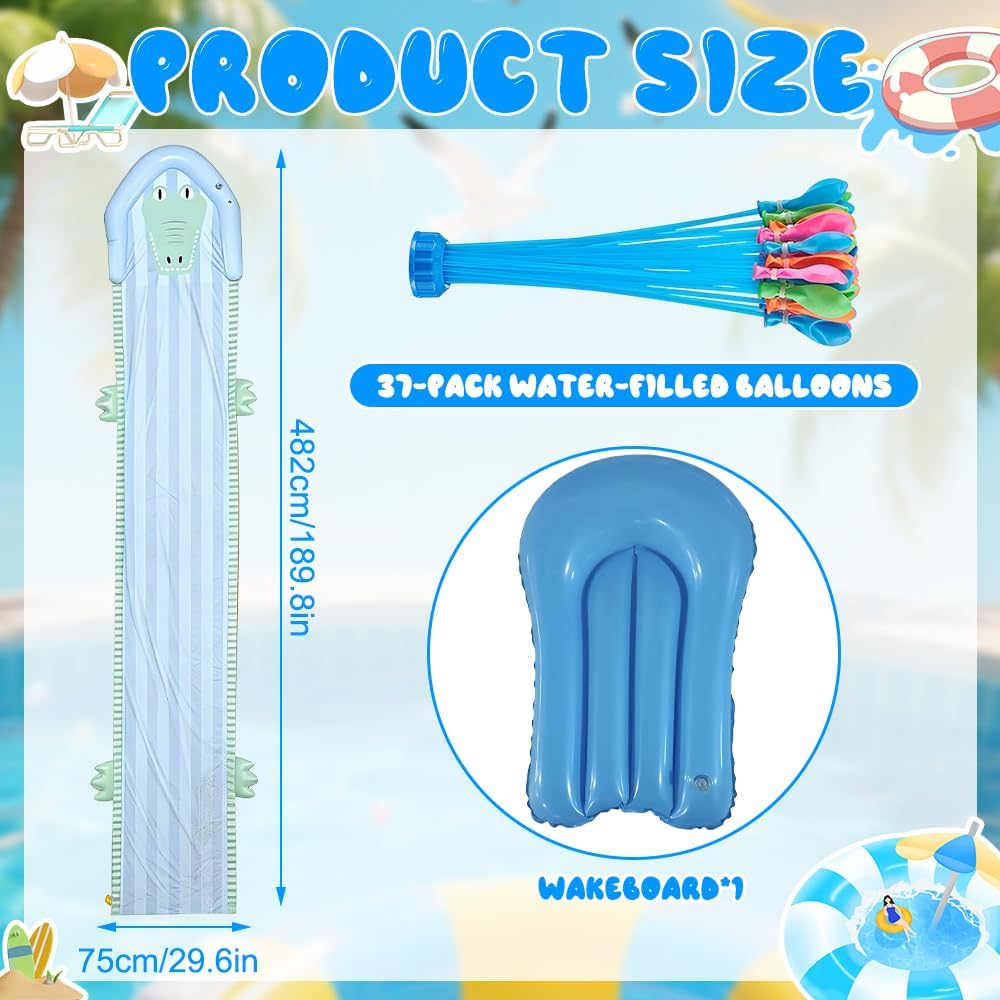 Wasserrutsche Garten für Kinder, 482 x 75cm Doppelte Wasserrutsche Garten mit 2 Bodyboards, Aufblasb