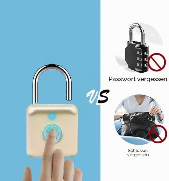 Fingerabdruck Vorhängeschloss Gold klein Schloss aus Metall für Rucksack eLinkSmart Biometrie schlüs