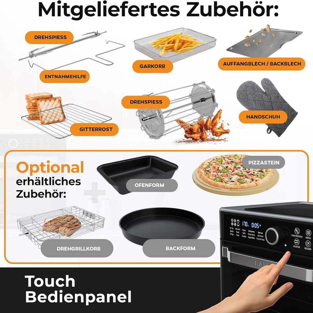 Balter Heissluftfritteuse XXL 22L Airfryer, 200 Programme, 40°-230°, Dörrautomat, 16 in 1 heissluftf