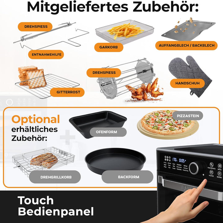 Balter Heissluftfritteuse XXL 22L Airfryer, 200 Programme, 40°-230°, Dörrautomat, 16 in 1 heissluftf