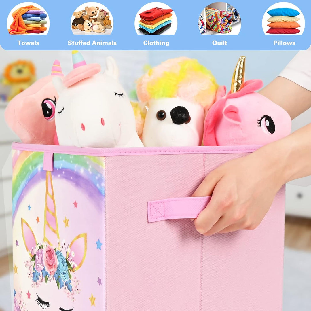 WERNNSAI Aufbewahrungsbox für kinder– 4er Pack Einhorn Faltbare Aufbewahrungswürfel aus Stoff und Mä