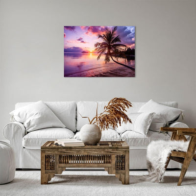 Bilder auf Leinwand Strand Meer Palme Leinwandbild mit Rahmen 70x50cm Wandbilder Dekoration Wohnzimm