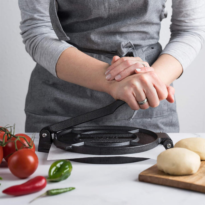 Chef Tacos Authentische Gusseisen-Tortilla-Presse, 20 Zentimeter, vorgewürzter Mais- oder Mehl-Torti