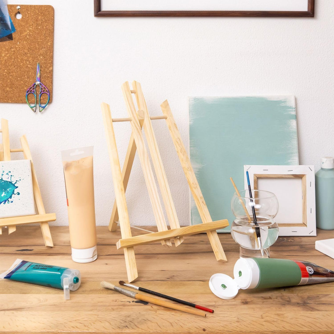 Tischstaffelei aus Buchenholz 27 x 50 cm - Klappbarer Bildhalter, Deko Foto-Ständer, Dreibeinige Sit