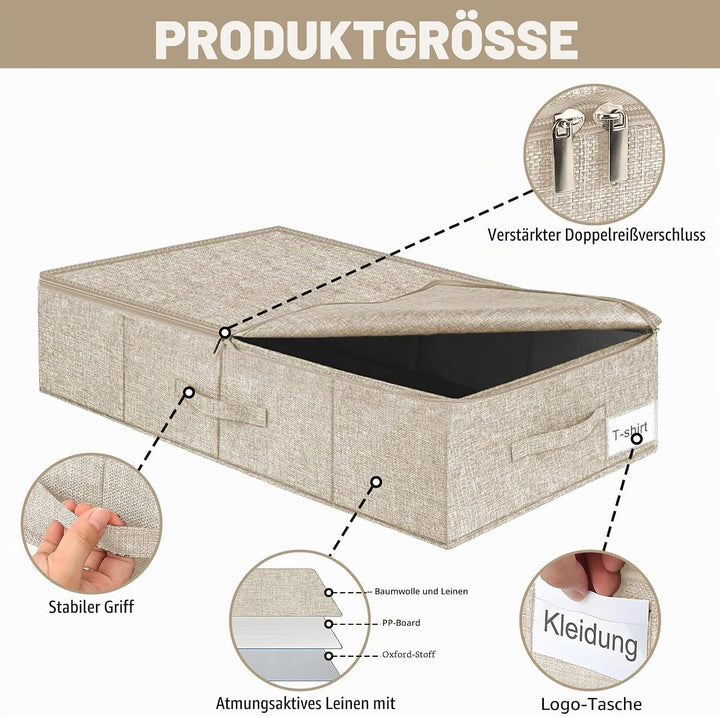 2 Stück Unterbett Aufbewahrungsbox, Unterbettkommode, Faltbarer Unterbett Aufbewahrung Gross, Unterb