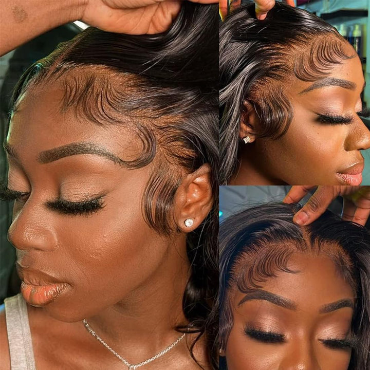DUAUJUIU Bob Wig Human Hair 13x4 Frontal Lace Wig 14 Inch Bob Lace Front Wig Human Hair 150% Density