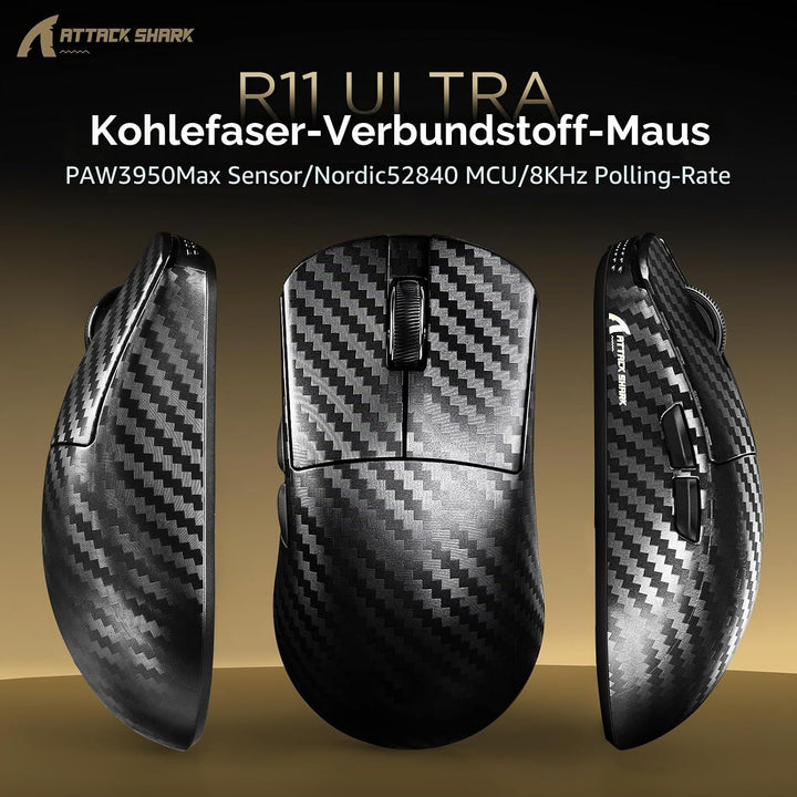 MAMBASNAKE x Attack Shark R11 Ultra Carbon Fiber Wireless Gaming Mouse, 8000Hz, 49g Superlight, 4200