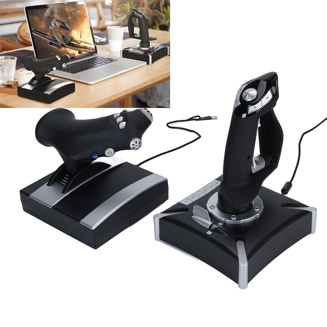 FAUOSWUK Simulations-Joystick, USB-Gaming-Flugsimulator-Gamecontroller mit Dämpfungs-Feedback, 4 Ach