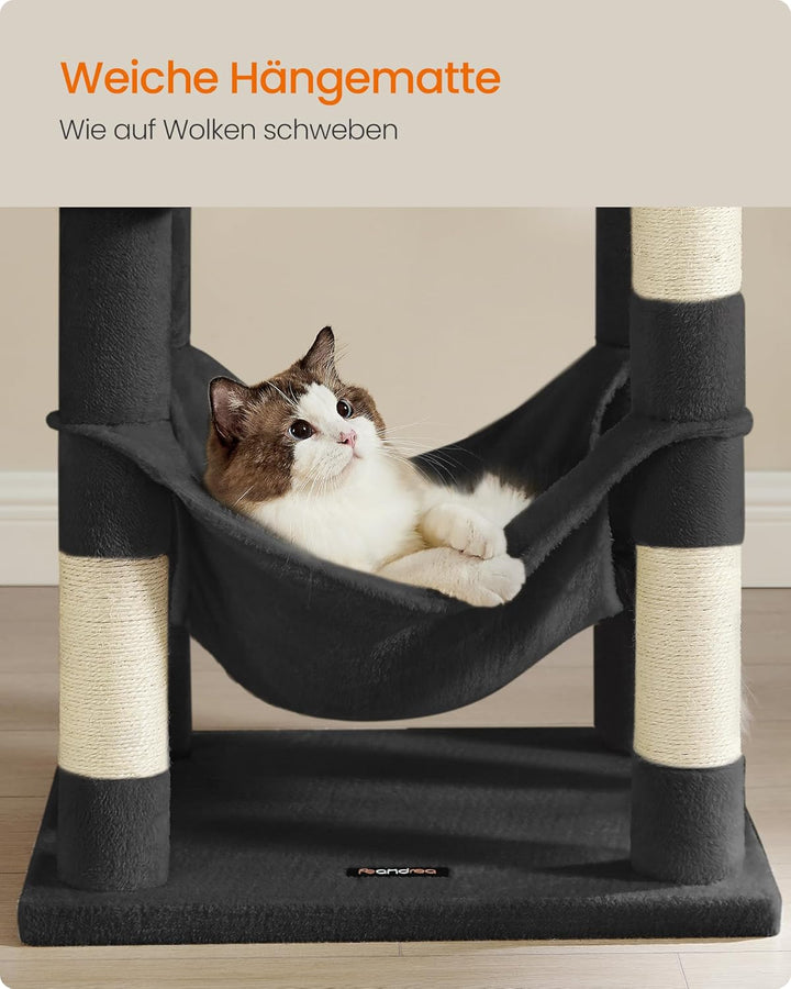 Feandrea Kratzbaum, 143 cm hoch, Katzenbaum, mehrstöckiges Katzenhaus, mit 4 Kratzsäulen, 2 Plattfor