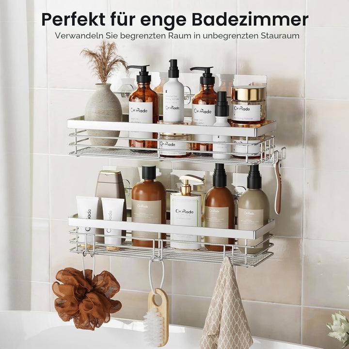 Orimade Duschablage ohne Bohren-Duschablage mit 5 Haken-duschregal Ohne Bohren SUS304 Edelstahl - 2