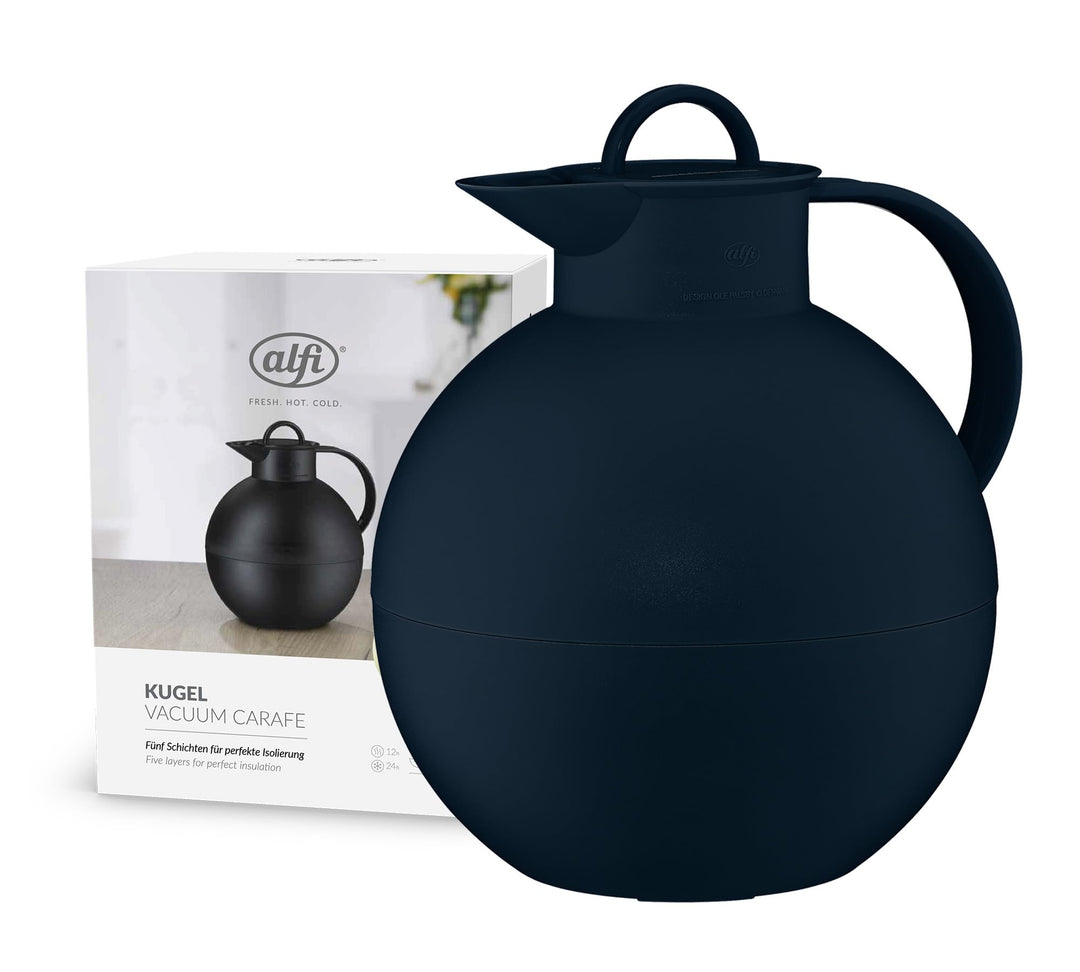 alfi KUGEL 0,94l, dark blue mat, Kunststoff-Isolierkanne mit hygienischem Hartglaseinsatz, Drehversc