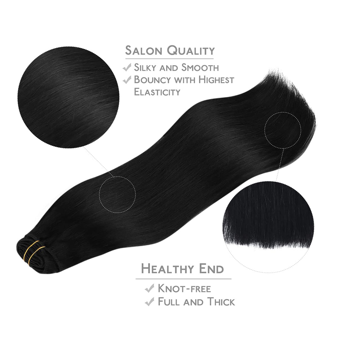 WENNALIFE Clip In Extensions Echthaar, 150g 40cm 9pcs Tief Schwarz Clip In Extensions Hair Extension