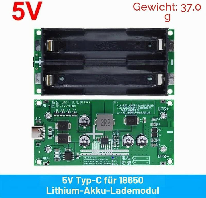 1 Stück 5V 3A 18650 USV unterbrechungsfreie Stromversorgung Type-C -USB-Lithium-Batterieladegerät