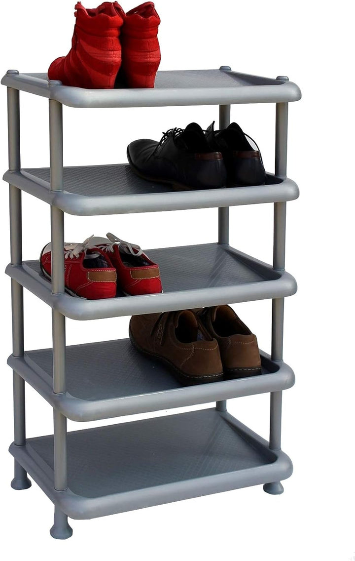 DanDiBo Schuhregal Kunststoff 93901 Stapelbar Schuhablage Offen Schuhständer mit 5 Ebenen Grau Schuh