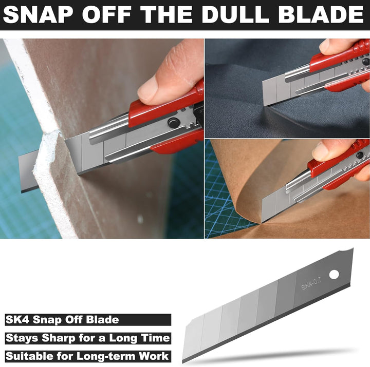 HAUTMEC Cuttermesser 25 mm Profi 4 Stück,Universalmesser mit Auto-Lock & 2 Ersatzklingen, Teppichmes