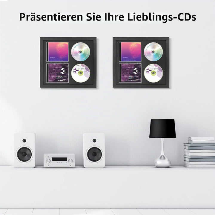FramePro Doppel-CD Musikrahmen Schaukasten Display 36x32,5 cm Disc und CD Box Echtglas mit Eva Schau
