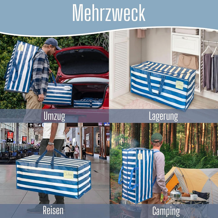 VENO 87 Liter extra grosse Umzugstaschen mit Rucksackgurten, Umzugshelfer, starke Griffe und Reissve