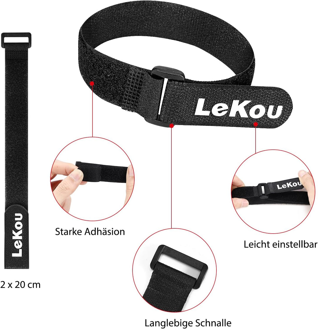 Lekou Klett Kabelbinder 12 Stück 2x20cm Klettband, Kabelbinder Wiederverschliessbar, Nylon Klettvers