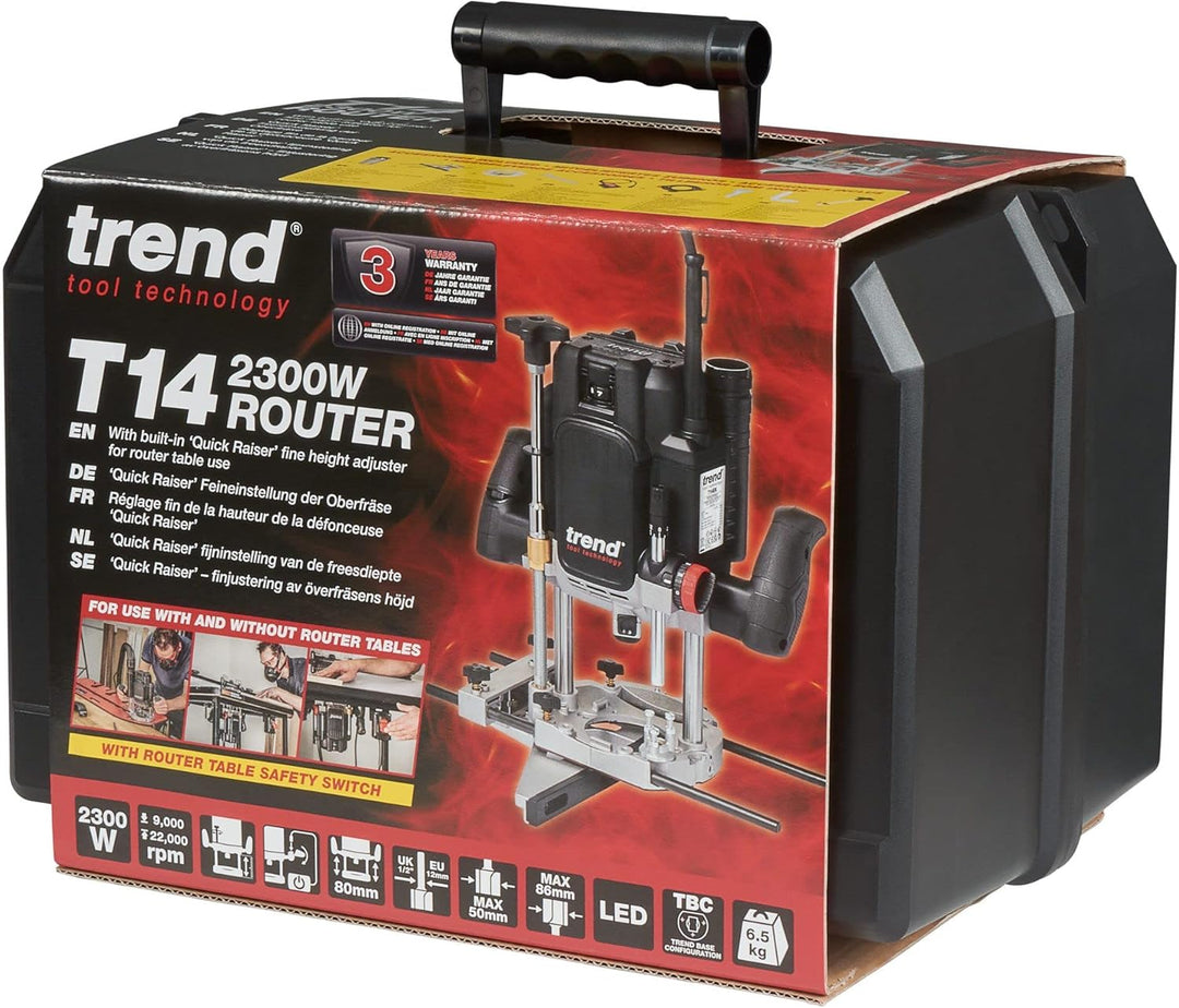 Trend T14EK 2300W 12mm Werkstattfräse mit variabler Geschwindigkeit 230V EU, 80mm Einstechtiefe, Per