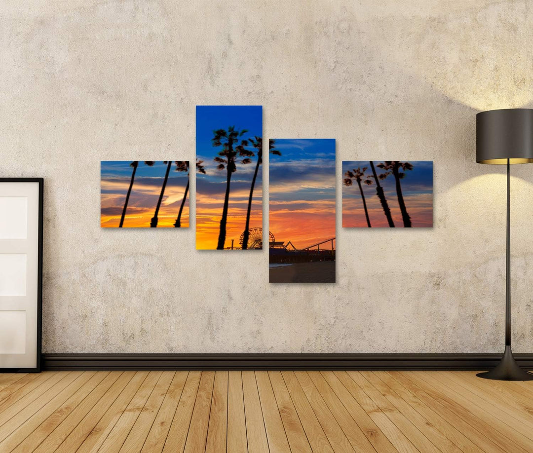 islandburner Bild auf Leinwand Santa Monica Kalifornien Sonnenuntergang Pier Fähren Rad Reflexion St