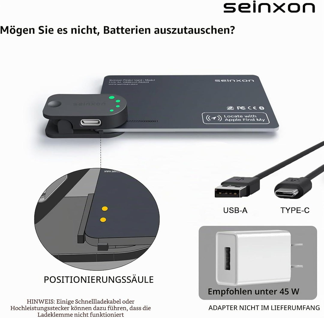 Wallet Finder RFID-Blockierkarte, IP68, Artikel-Tracker mit Ladeclip, Wiederaufladbar funktioniert m