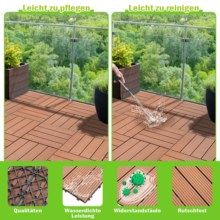 WPC Terrassenfliesen Fliesen, 30x30 Holzfliesen 55er Set für 5m²,Balkonfliesen in Holzoptik,Balkon B