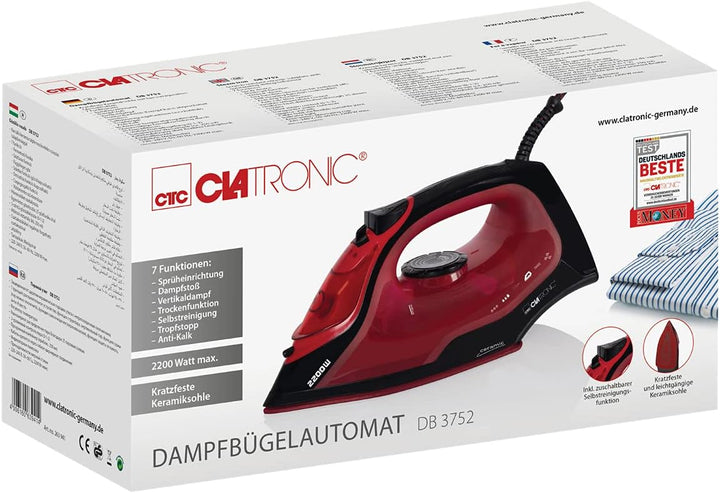 Clatronic® Dampfbügeleisen mit Keramiksohle | 2200W | Bügeleisen mit Dampf | 250ml Tank | schnelle A