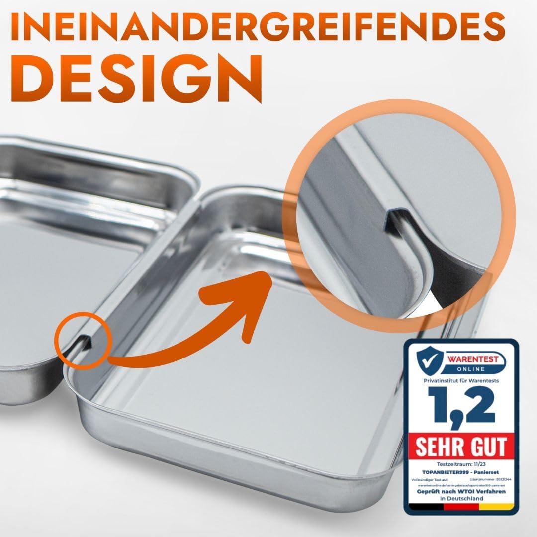 TOPANBIETER 999 Panierschalen Set Edelstahl 3-teilig – Panierset zum Panieren von Schnitzel, Fleisch