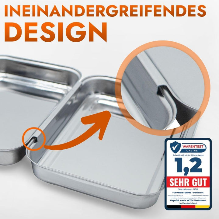 TOPANBIETER 999 Panierschalen Set Edelstahl 3-teilig – Panierset zum Panieren von Schnitzel, Fleisch
