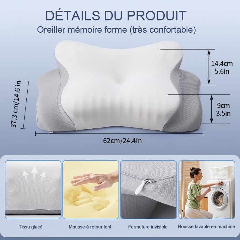 Seitenschläferkissen aus Memory Foam, Ergonomisches Nackenstützkissen Kopfkissen, Orthopädisches Nac