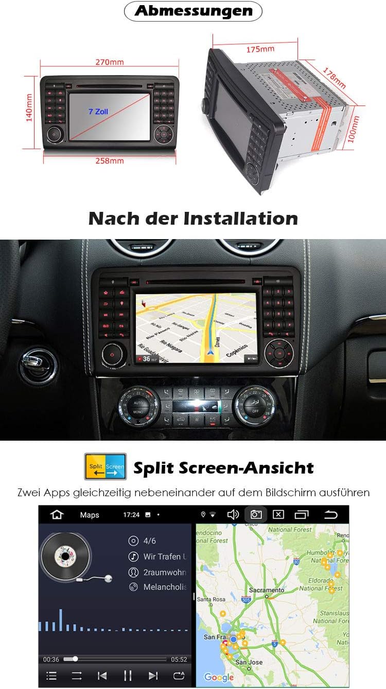 Erisin Android 10 7 Zoll 8-Kern Autoradio Mit GPS für Mercedes Benz ML/GL Klasse W164 X164 Unterstüt
