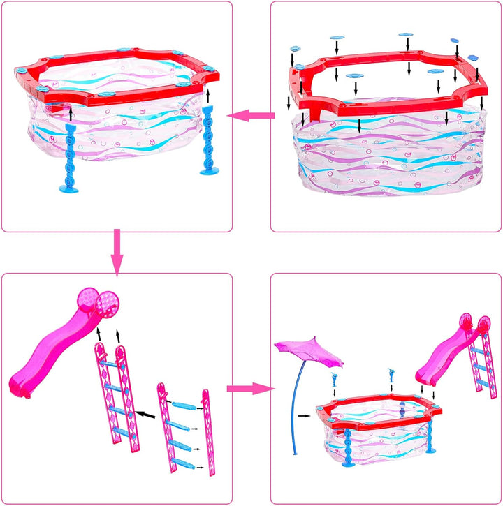 Miunana Puppen Pool Schwimmbad Puppenkleidung Kleidung Meerjungfrau Badeanzug Bikini Schwimmring Acc