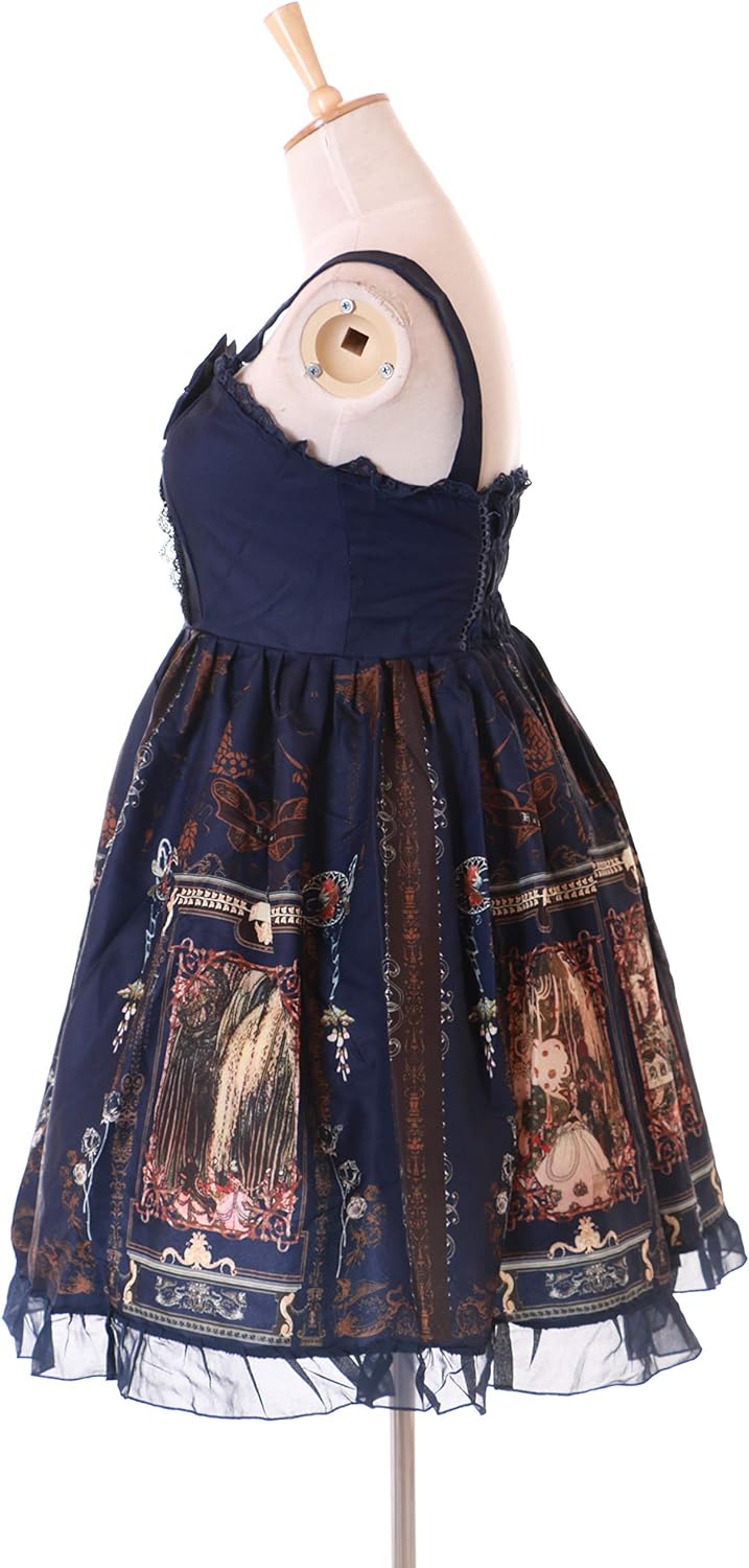JSK-51-2 Blau Vintage Gemälde Retro Kleid Lolita Cosplay Kawaii Harajuku