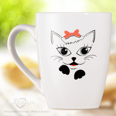 PLATINUX Kaffeetassen mit Griff Set 6 Teilig mit Katzen Motiv 250ml Teetasse Tasse Kaffeebecher Teeb