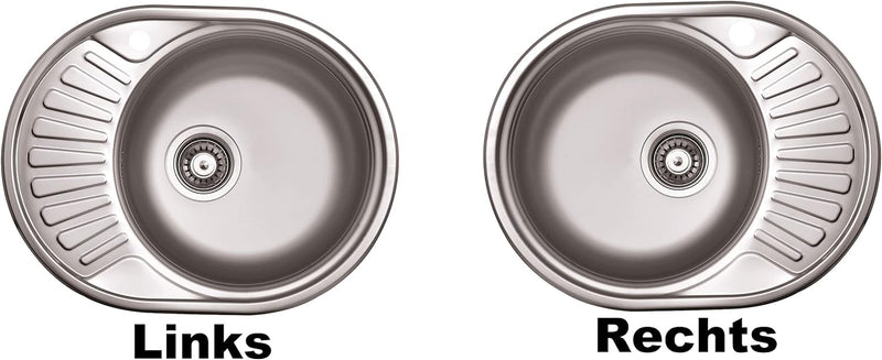 VBChome Einbauspüle 57x44 aus hochwertigem Edelstahl rundes Spülbecken mit Ablagefläche links rechts