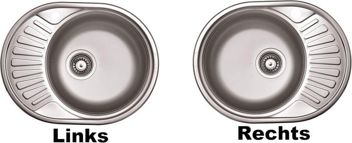 VBChome Einbauspüle 57x44 aus hochwertigem Edelstahl rundes Spülbecken mit Ablagefläche links rechts
