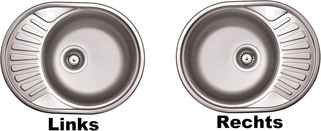 VBChome Einbauspüle 57x44 aus hochwertigem Edelstahl rundes Spülbecken mit Ablagefläche links rechts