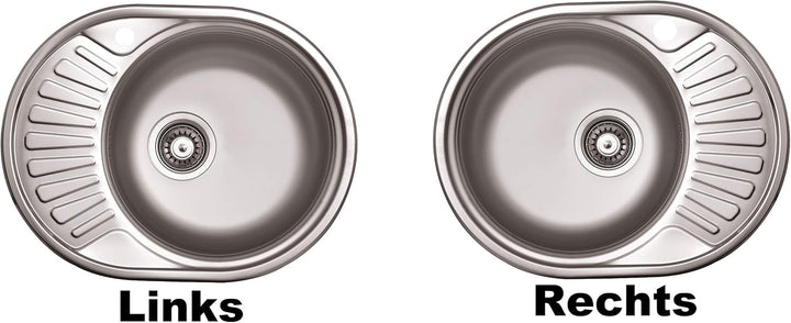 VBChome Einbauspüle 57x44 aus hochwertigem Edelstahl rundes Spülbecken mit Ablagefläche links rechts