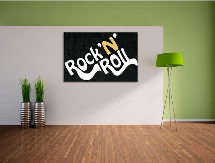 Pixxprint Rock 'n' roll Schrift als Leinwandbild/Grösse: 100x70 cm/Wandbild/Kunstdruck/fertig bespan