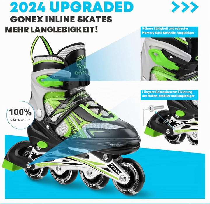 Gonex Inliner für Kinder, Inline Skates für Mädchen Jungen mit Leuchtende Räder Einstellbarer Grün M