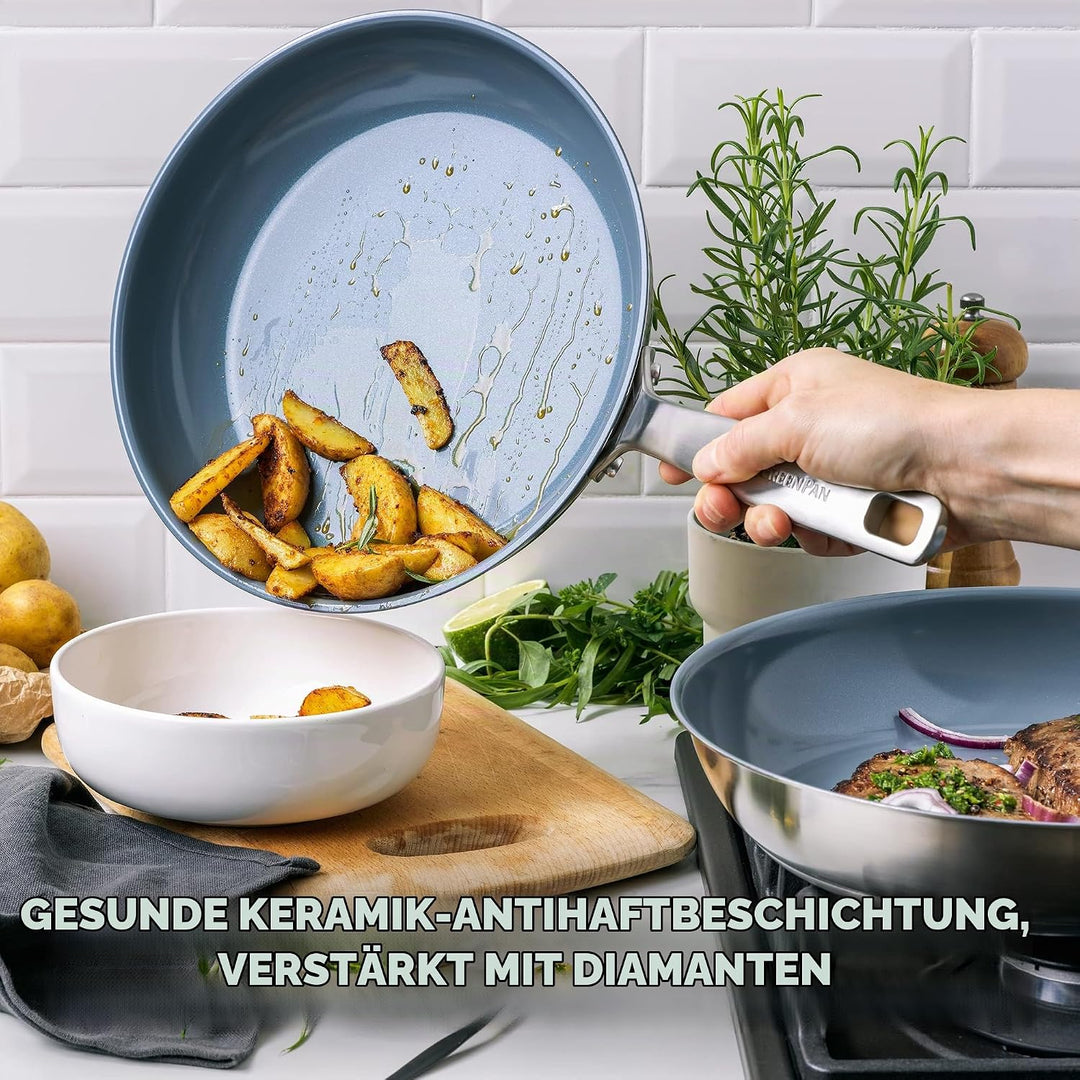 GreenPan Treviso Edelstahl Gesunde Antihaftbeschichtung aus Keramik Non-Stick 24cm &amp; 28cm Bratpfanne