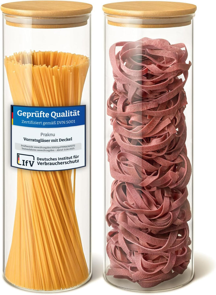 Praknu Vorratsdosen für Spaghetti 2er Set - Luftdicht mit Deckel - Spülmaschinenfest - Hoch 30cm