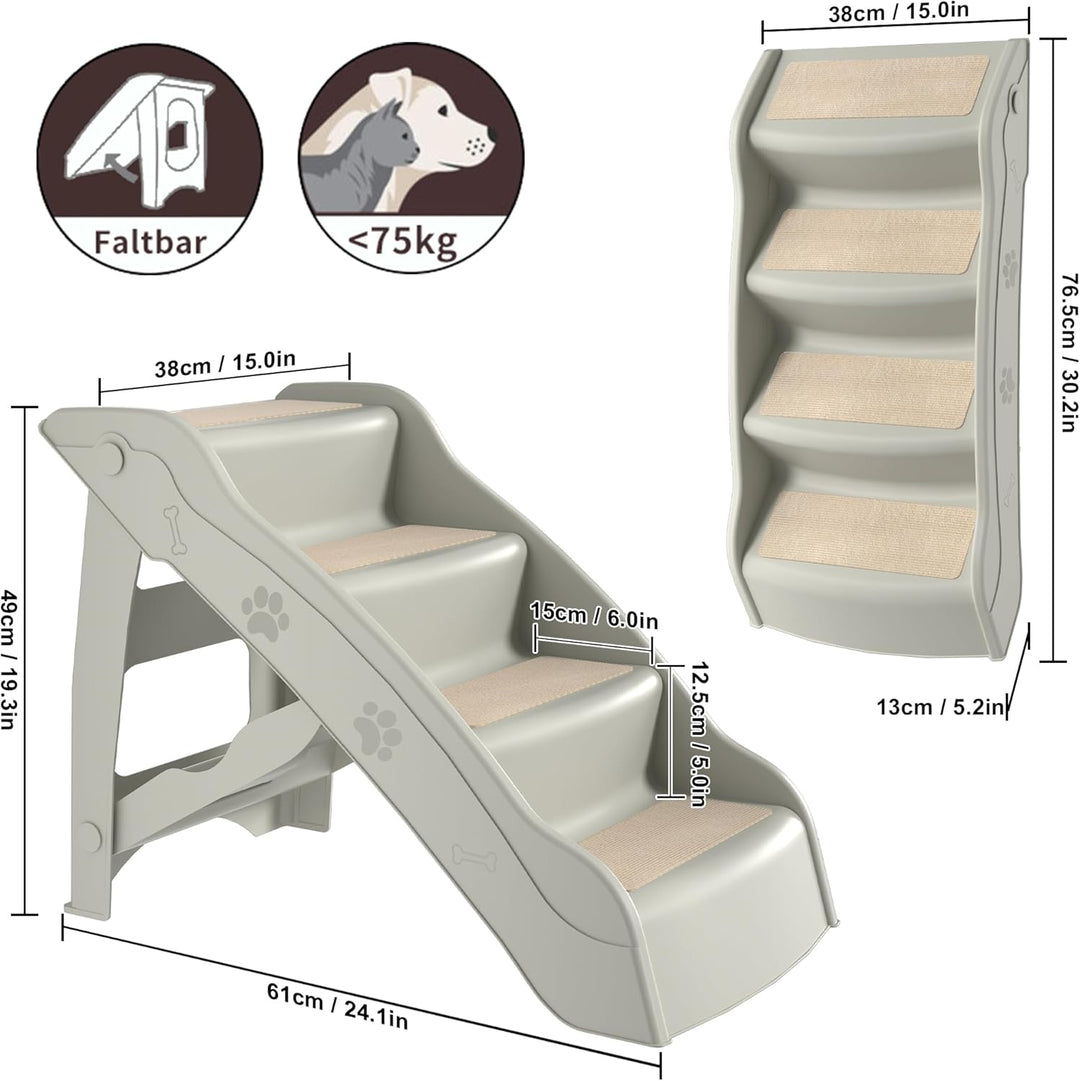 Hundetreppe Haustiertreppe 4 Stufen mit Teppichboden,Hunderampe klappbar,Kunststoff Katzentreppe fal